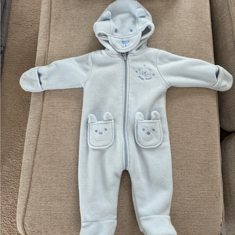 Little Wonders Light Blue Bear Hooded Footie